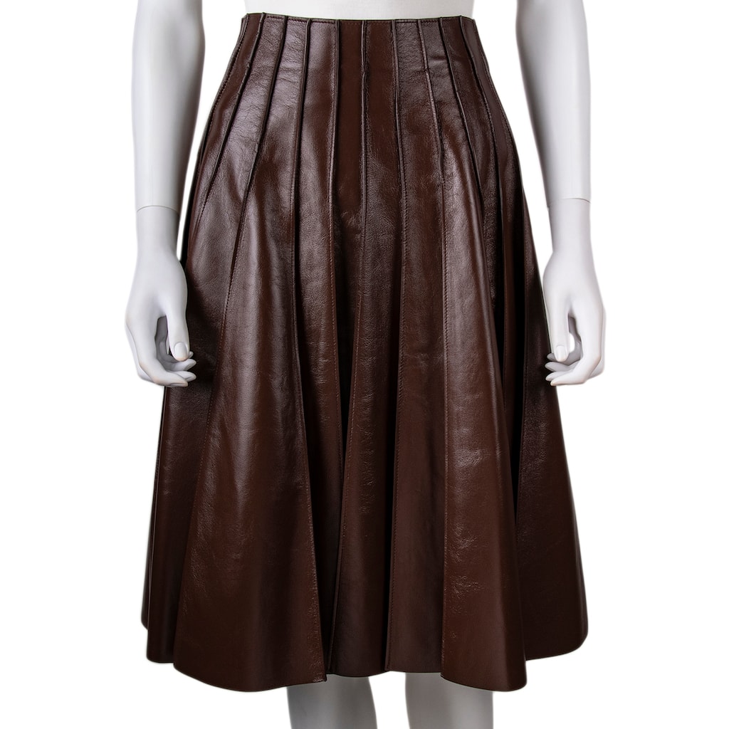 Bottega Veneta Pleated Leather Skirt