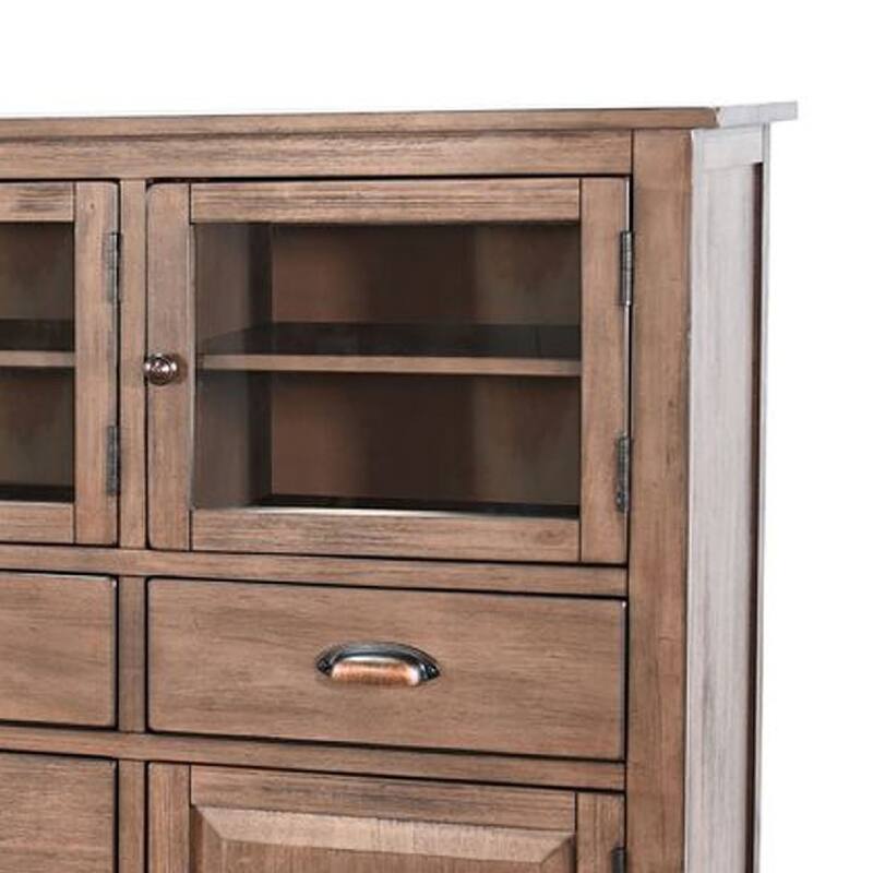Yael Server Console Cabinet w 5 Drawers, 59 Inch, Natural Brown Mahogany Wood