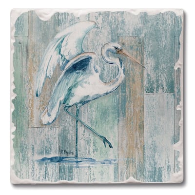 Counterart Absorbent Stone Coasters - Arianna Egret - Set of 4 - 4x4x1.236