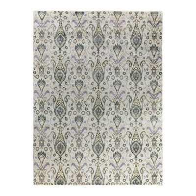 Ikat One-of-a-Kind Hand-Knotted Area Rug, Gray - 9' 0" x 12' 2"