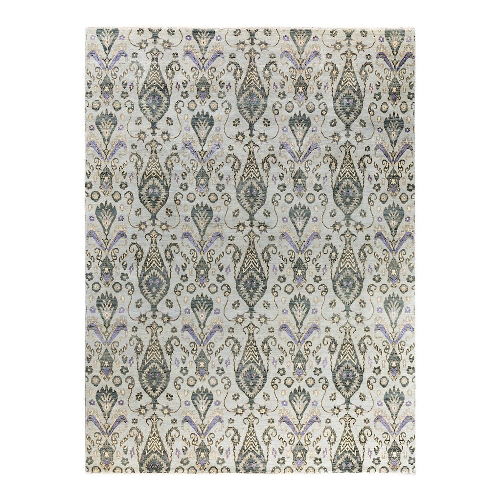 Ikat One-of-a-Kind Hand-Knotted Area Rug, Gray - 9' 0" x 12' 2"