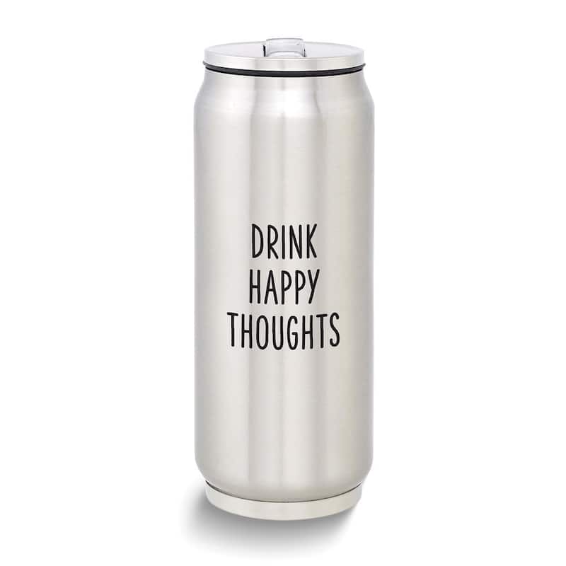 Curata Stainless Steel 12 Ounce Can Tumbler with Collapsible Straw Drink Happy Thoughts