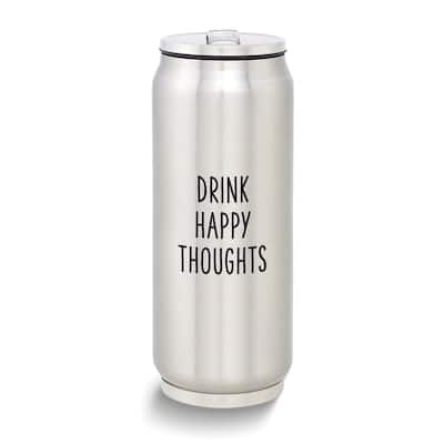 Curata Stainless Steel 12 Ounce Can Tumbler with Collapsible Straw Drink Happy Thoughts