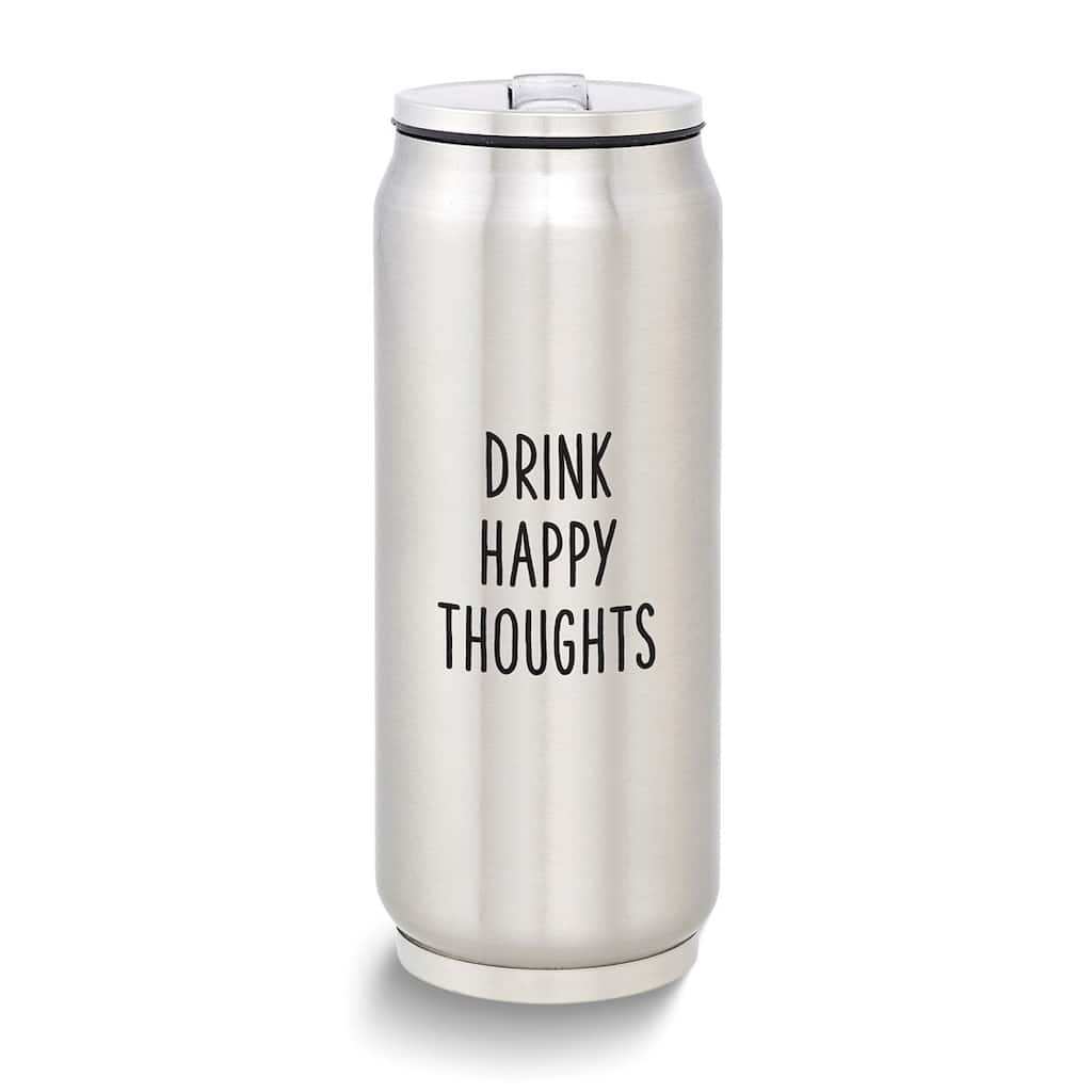 Curata Stainless Steel 12 Ounce Can Tumbler with Collapsible Straw Drink Happy Thoughts