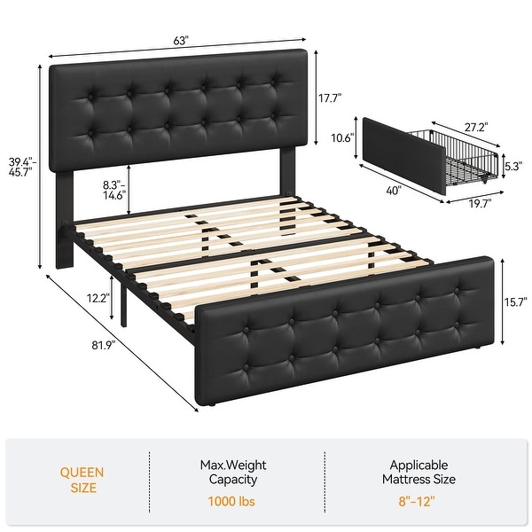 ベッドフレーム 160cm bed frame with drawers Homfa Queen Size Storage Bed with 4 Drawers, Upholstered