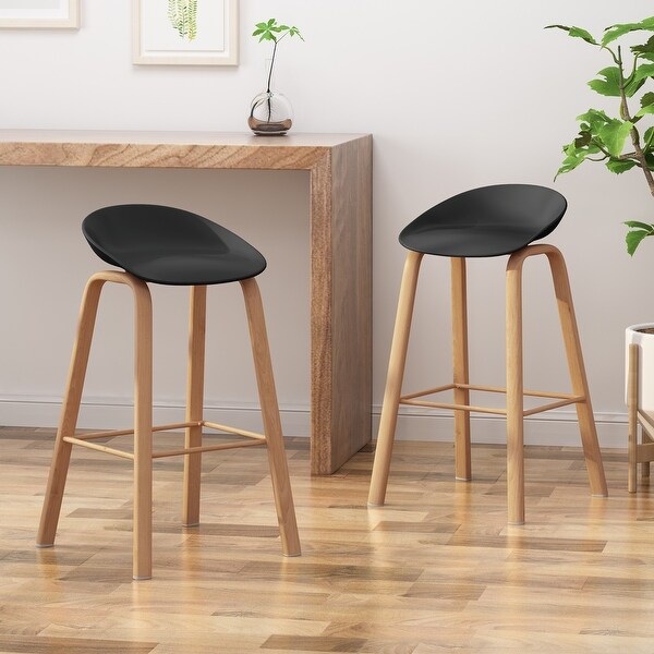Nordic Minimalist Bar Chair Solid Wood Legs High Chair Kitchen Island Dining Chair Cafe Counter Chair Curved Seat Black
