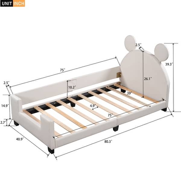 dimension image slide 1 of 2, Twin Size Upholstered Daybed with Carton Ears Shaped Headboard