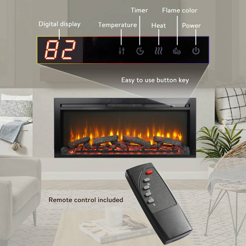 44" wall recessed electric fireplace with remote and Imitation Flame, LED light heater