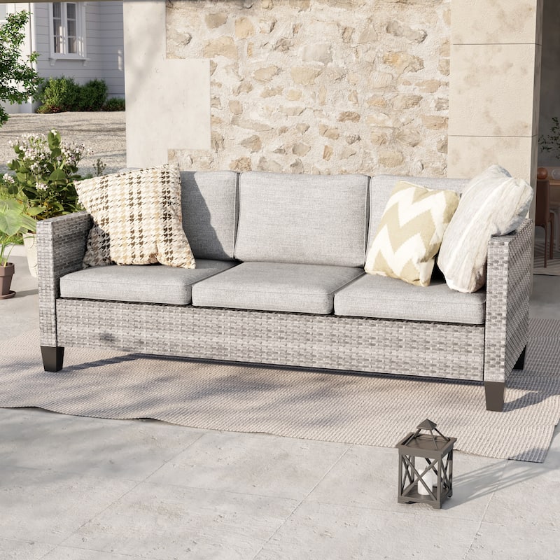 Livoosun Patio Outdoor Couch,3-Seater Furniture with Removable Cushion - Grey/Light Grey
