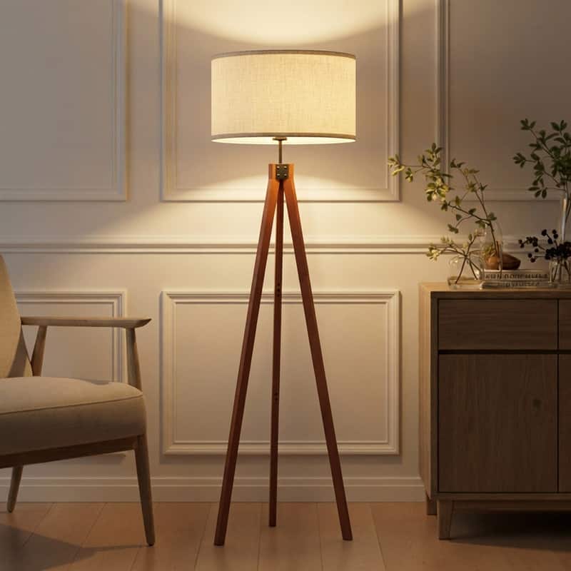 Brightech Eden 58 in. Traditional 3-Way Dimming LED Tripod Floor Lamp with Beige Fabric Drum Shade