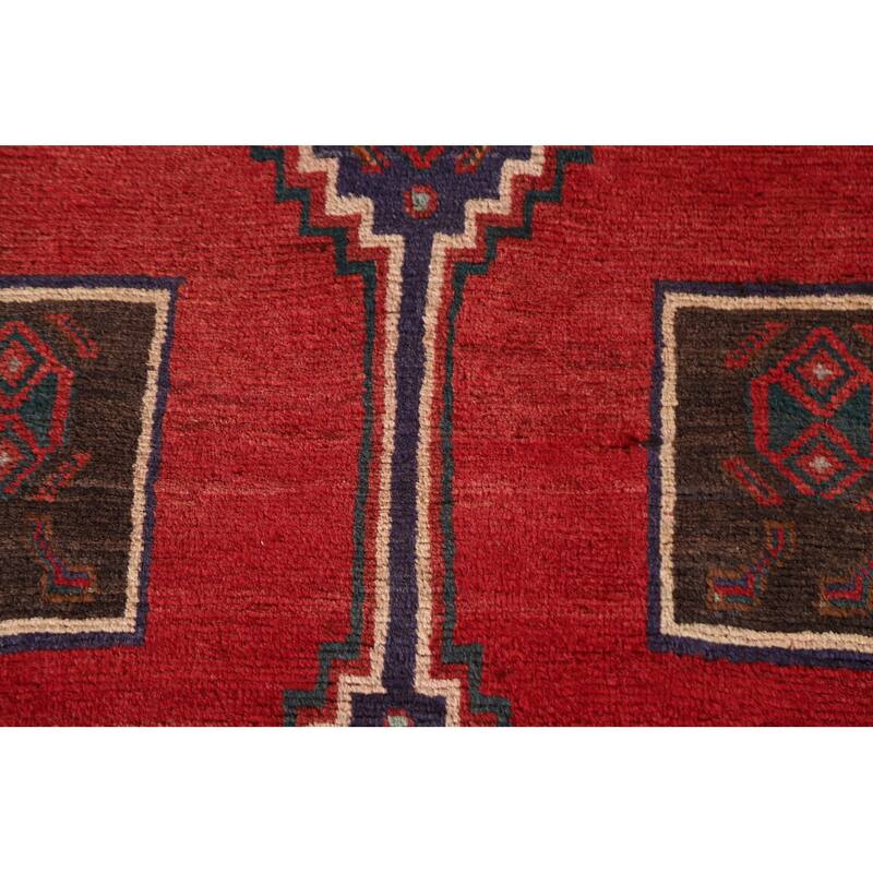 Geometric Hamedan Persian Vintage Area Rug Handmade Wool Carpet - 5'2"x 13'4"