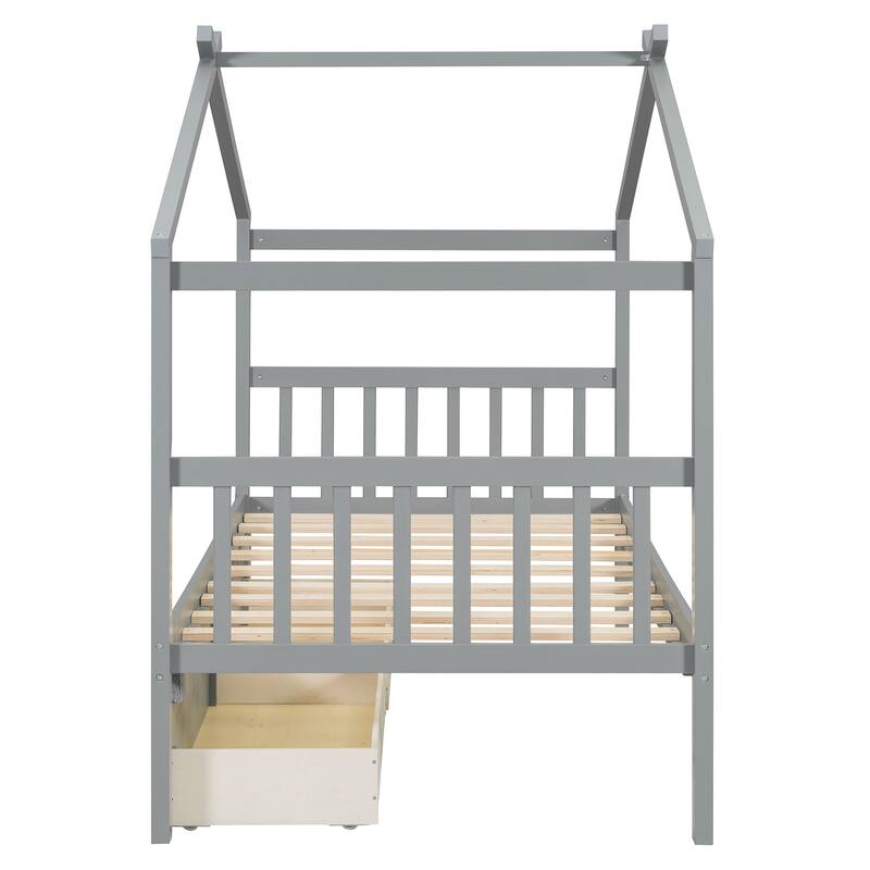 Platform Bed for Kids House Bed with Storage Drawers and Headboard