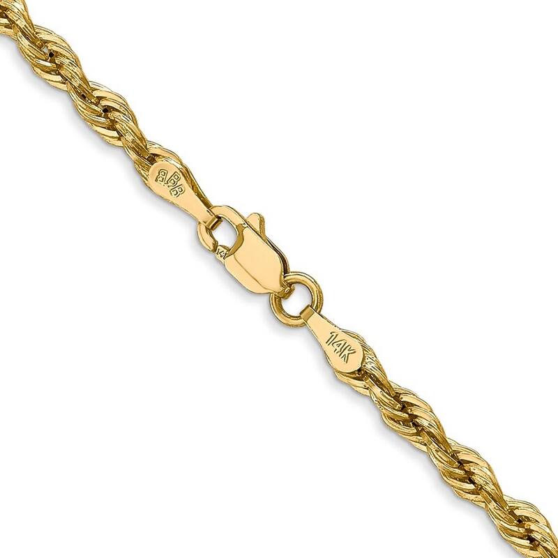 Curata 10k Yellow Gold 3.0mm Semi-solid Rope Chain Necklace (Lobster) Options: 16 18 20 22 24 26 28