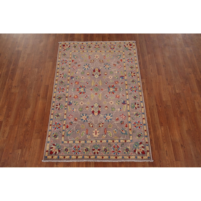 Brown Floral Oushak Oriental Accent Rug Hand-Knotted Wool Carpet - 3'4" x 5'2"