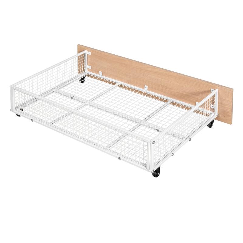 Full Over Twin & Twin Triple Bunk Bed with Drawers and Middle Table, Convertible Metal Bunk Bed Frame with Ladder and Guardrails