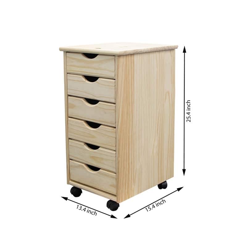 Adeptus Original Roll Cart, Solid Wood, 6 Drawer Roll Cart, Unfinished