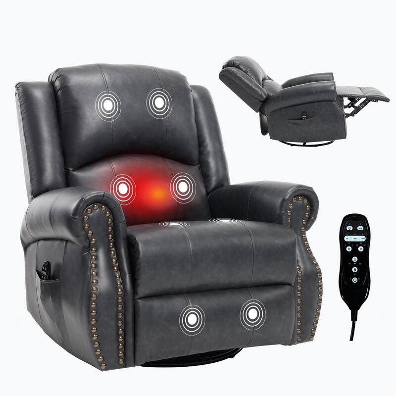 Manual Recliner Chair with Heat & Massage, Ergonomic Lounge Sofa Chair, Swivel Recliner Chair with Side Pocket