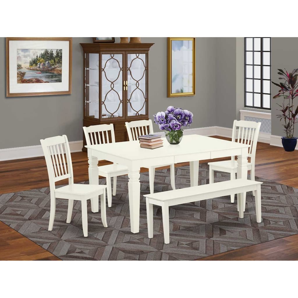 Rectangular Dining Set - 6 Person Table with Chairs & Bench - 42/60 Inch Island Style