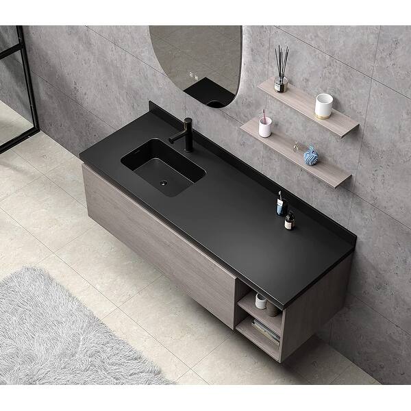 slide 2 of 10, Dyconn Faucet Carrara Solid Surface Vanity in Black - 25" 63"