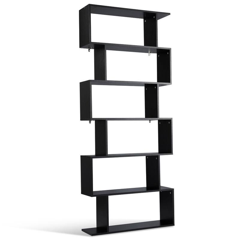 Versatile 6-Tier S-Shaped Storage Bookshelf in Z-Shelf Style-Black - 31.5" x 9.5" x 76" (L x W x H)