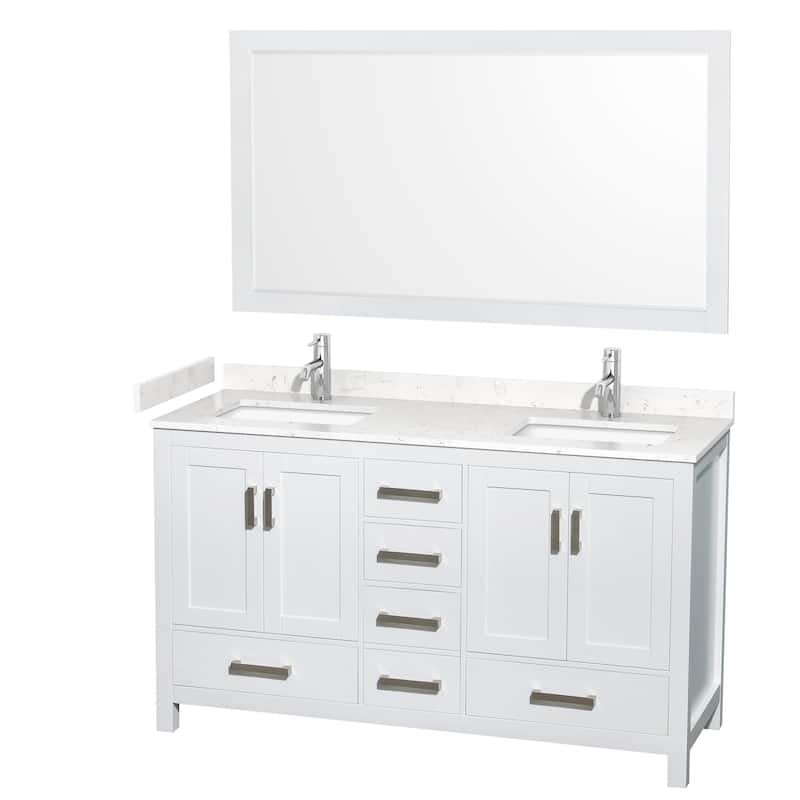 Wyndham Collection Sheffield 60" Double Bathroom Vanity, Carrara - White / Carrara Cultured Marble Top / Brushed