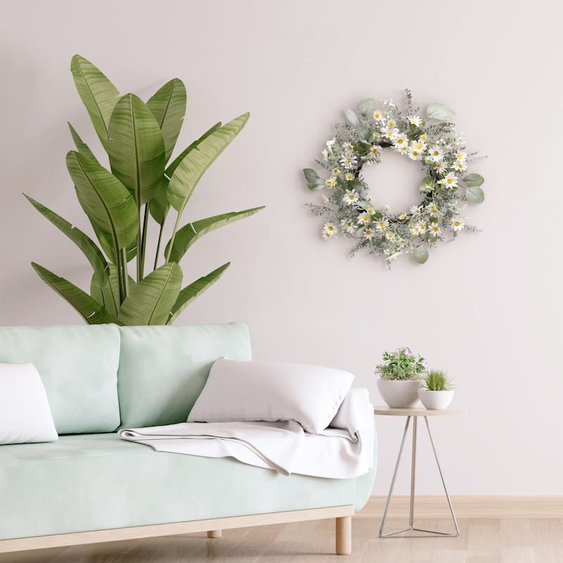 Daisy Floral Artificial Spring Wreath - 24" - White