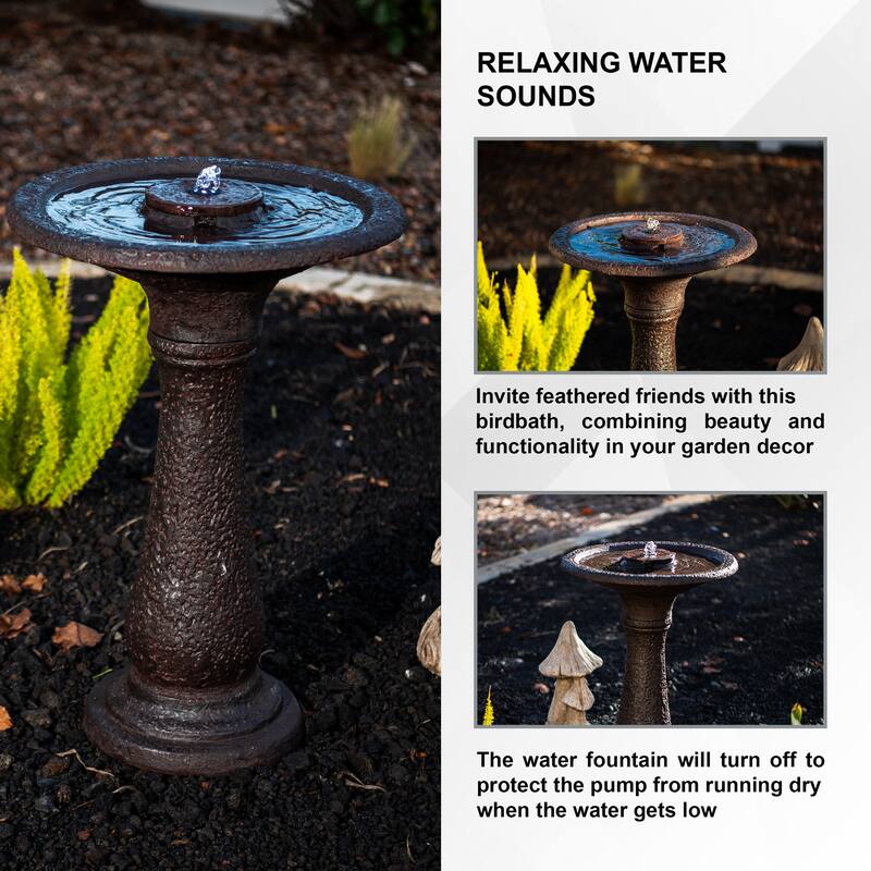 XBrand 23.43"H Tiered Freestanding Classic Bird Bath Outdoor Water Fountain w/ Auto Shut-Off Pump, Dark Brown