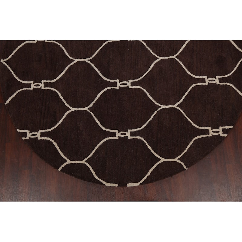 Trellis Brown Contemporary Oriental Area Rug Hand-tufted Wool Carpet - 8'0" x 8'0" Round