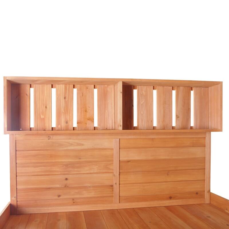 65" Large Wooden Farmhouse Rustic Outdoor Potting Bench Table, Patio Workstation with 4 Storage Shelves and Side Hook