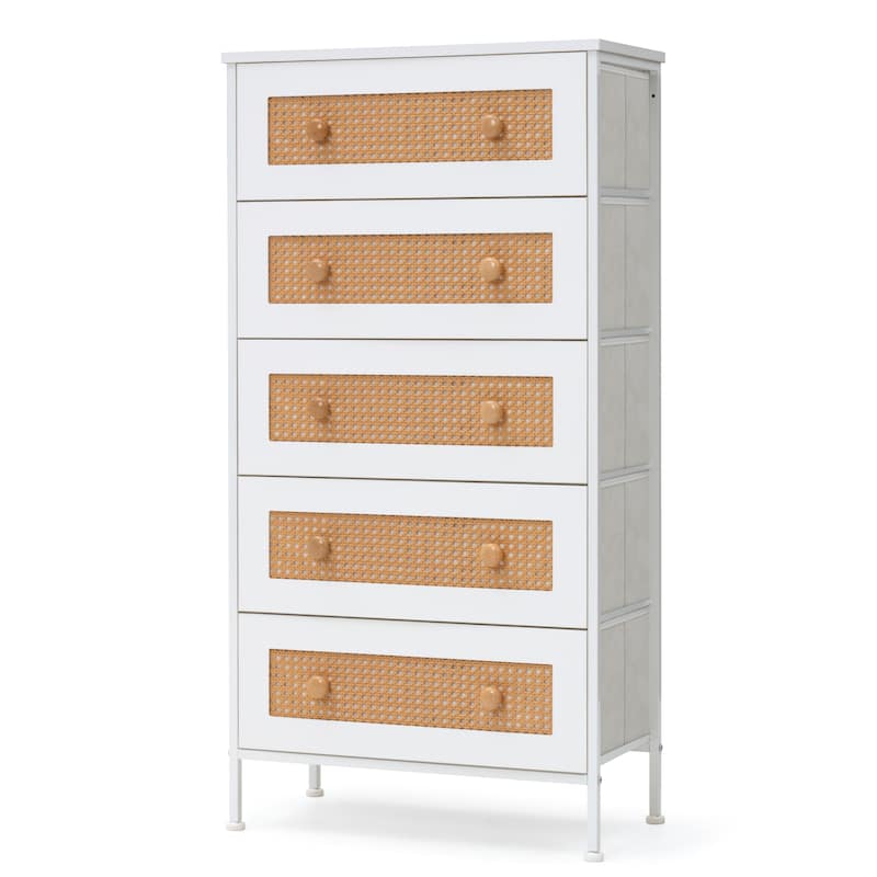 5-Drawer Closet Dresser Chest PE Rattan Storage Tower Organizer Cabinet