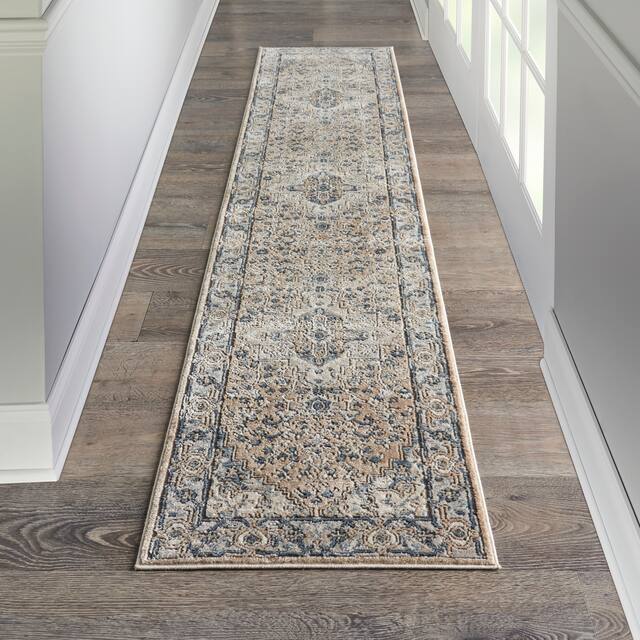 Nourison Concerto Traditional Persian Medallion Area Rug - 2'2" x 12' - Beige/Grey