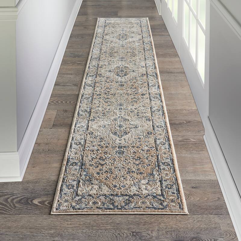 Nourison Concerto Traditional Persian Medallion Area Rug - 2'2" x 12' - Beige/Grey