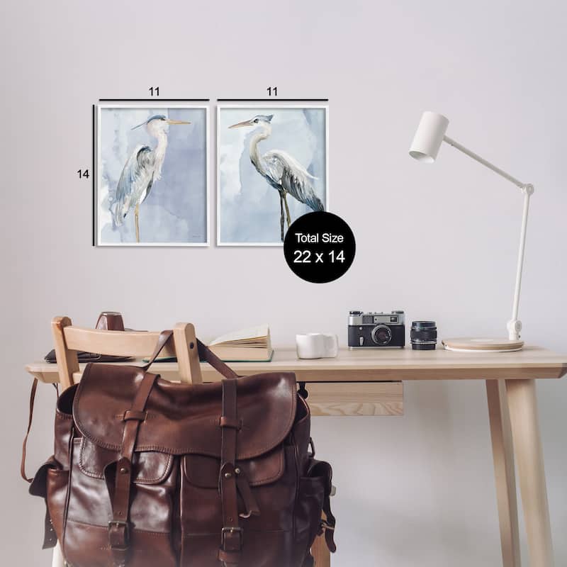 Stupell Heron Birds Standing Blue Sky Watercolor Painting Framed 2 Piece Wall Art - Grey