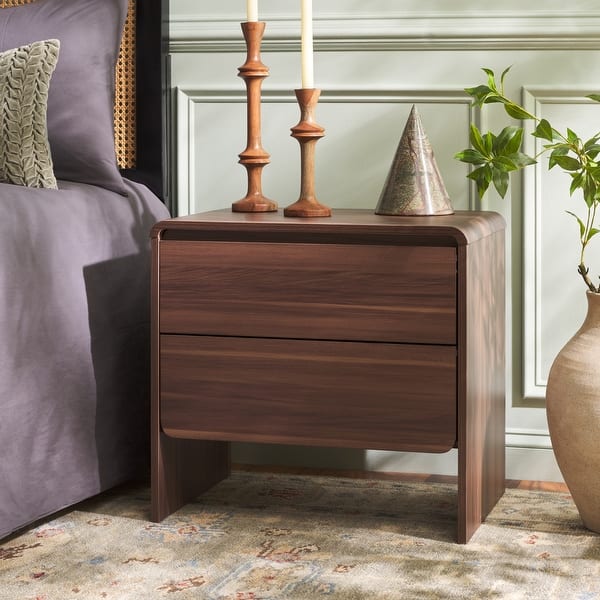 SAFAVIEH Arsenio 2-Drawer Nightstand Table, Bedside Storage - Walnut