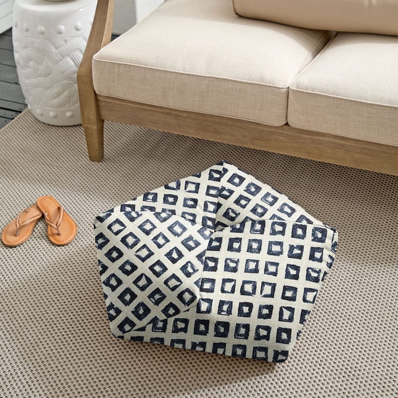 Sorra Home Sunbrella Outdoor Geo Pouf - Kindle Indigo