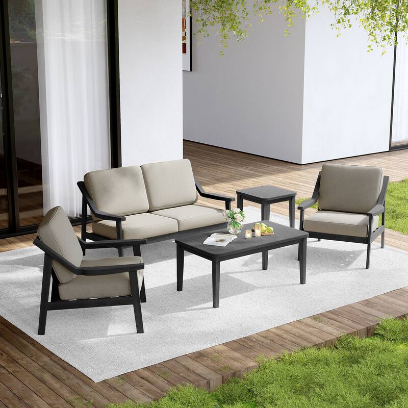 Outdoor Conversation Set Patio Cushioned Chair, Loveseat with Tables
