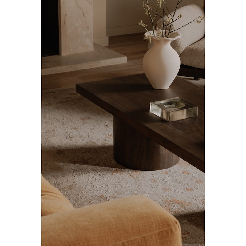 NADAAL STUDIOS Elowynne Coffee Table, Reclaimed Neem Wood with Twin Cylindrical Bases, Warm Brown