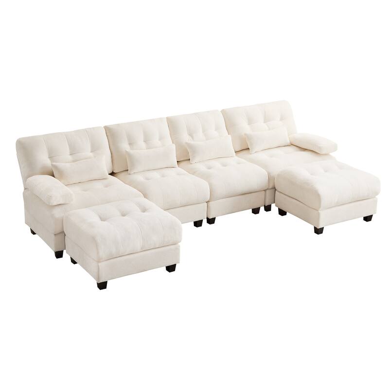 GDFStudio - 4-Seater Adjustable Backrest 119" Chenille Sofa with 2 Ottomans and 4 Throw Pillows