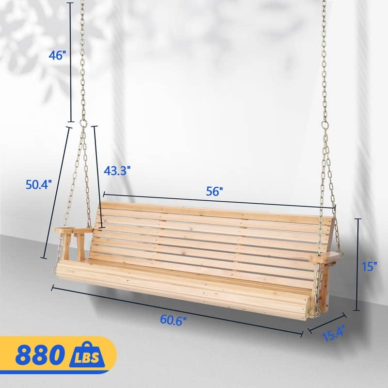 3-person Wood Porch Swing - Natural Tan