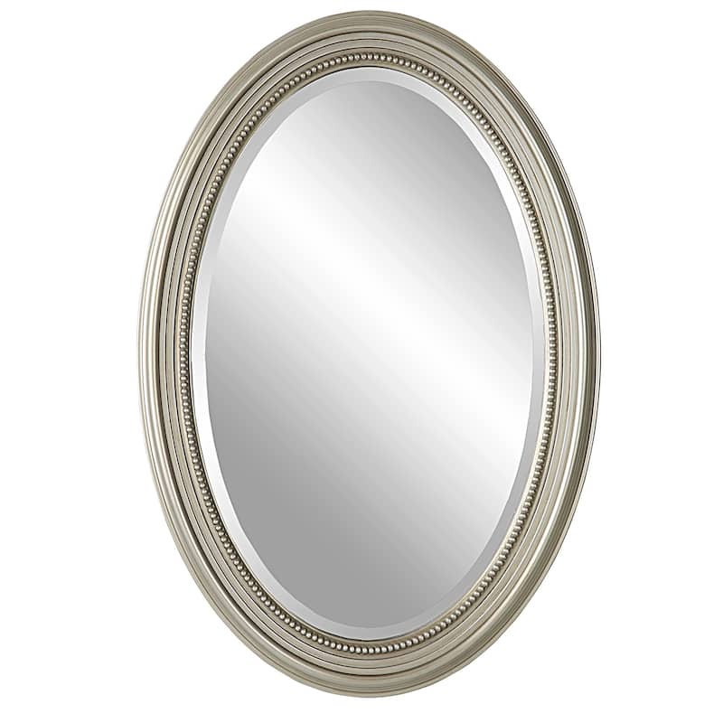 Metallic Silver Framed Bevel Wall Mirror - 31 x 21 x 1.25
