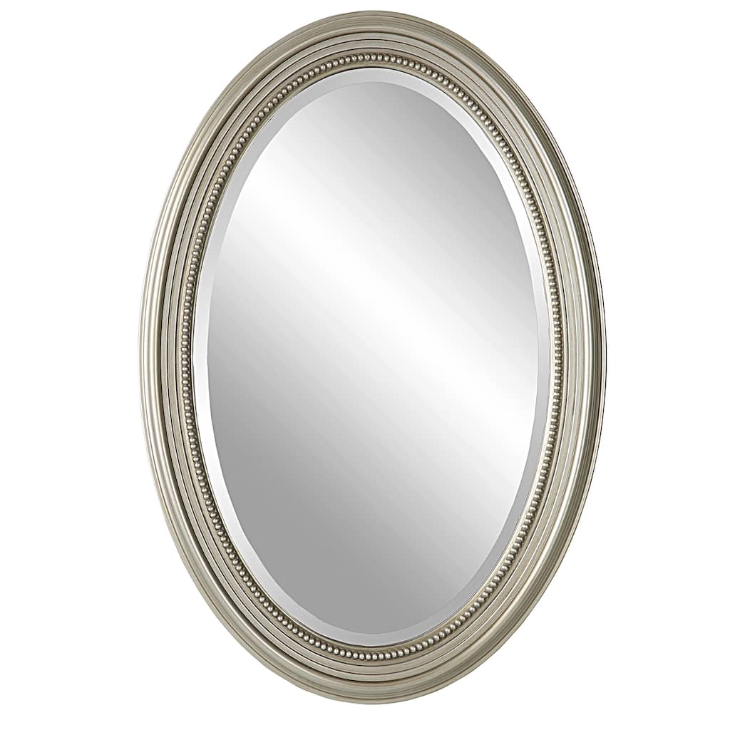Metallic Silver Framed Bevel Wall Mirror - 31 x 21 x 1.25