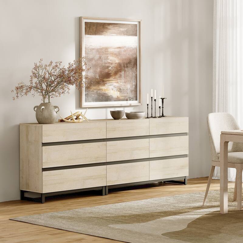 WAMPAT 3 in 1 Dresser with Glass Doors and 7 Drawers, Modern Chest of Drawers with Adjustable Shelf for Bedroom - Beige - 7-drawer