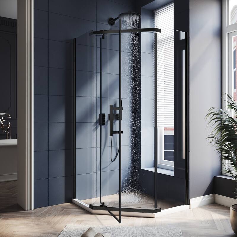 Elegant Neo-angle Frameless Sliding Shower Enclosure 36.5" W x 36.5" D x 72" H with 1/4" Clear Tempered Glass Door