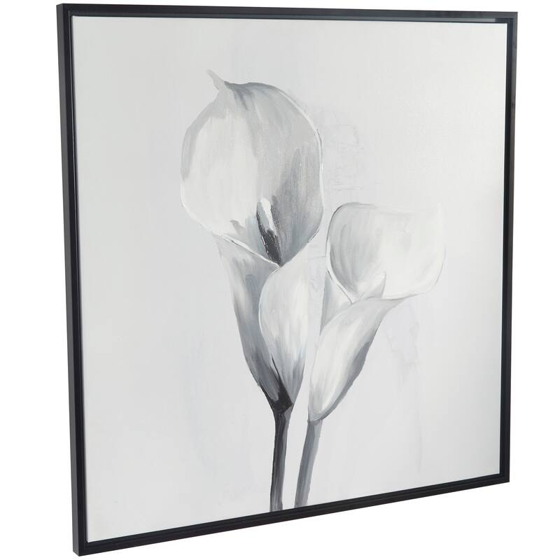 White Canvas Shaded Tulip Floral Framed Wall Art with Black Frame