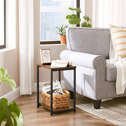 VASAGLE Industrial End Table, Side Table with Storage Shelf, Night Table, Steel Frame, for Living Room, Study, Bedroom