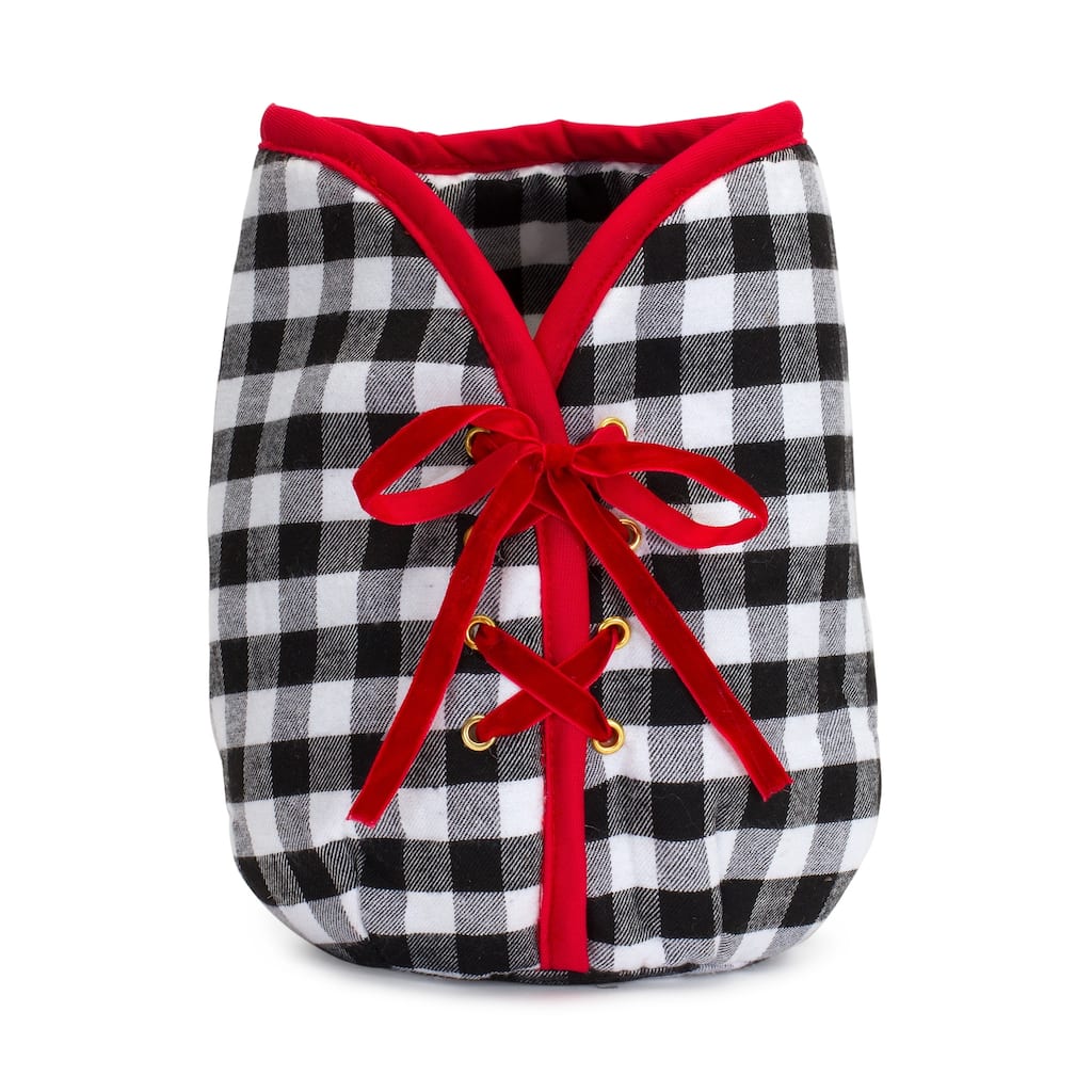 Plaid Christmas Tree Pot Cover 9"H - 5.5 x 5.5 x 9.5