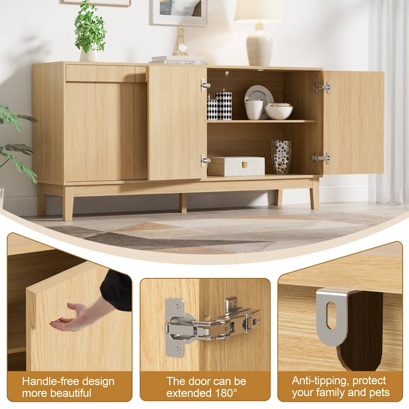 Minimal Wood Grain Four-Door Oak Buffet Sideboard
