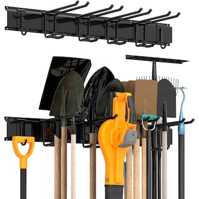 Wall Mounted Garage Tool Storage Rack Garage Storage Organizer Rack with double hooks and rails