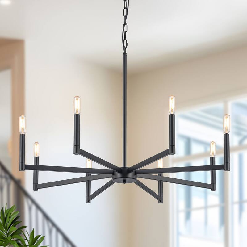 Starskys 8-Light Dimmable Mid-Century Modern Candle Chandelier - 8-Light - Black