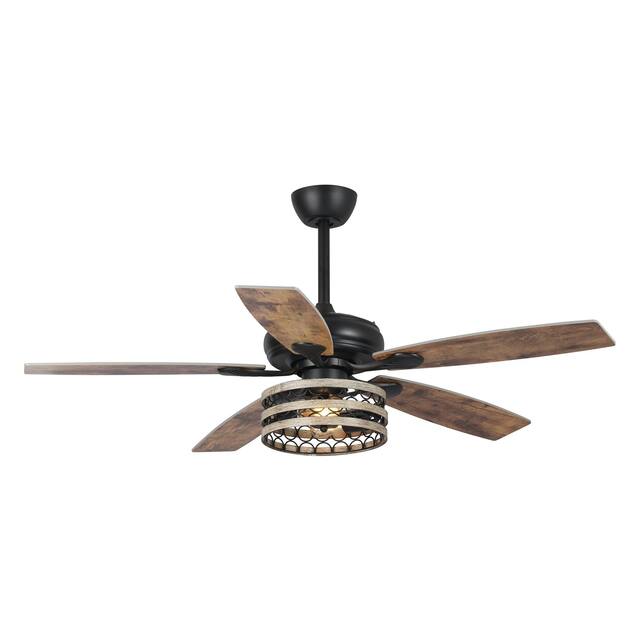 52" Farmhouse Wood 5-Blade LED Ceiling Fan with Light Kit